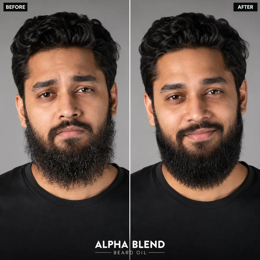 Alpha Blend Beard Oil Before and After results showing healthier, softer beard